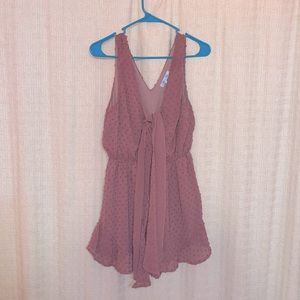 Mauve Romper with Front chest wrap , textured/polka dot print